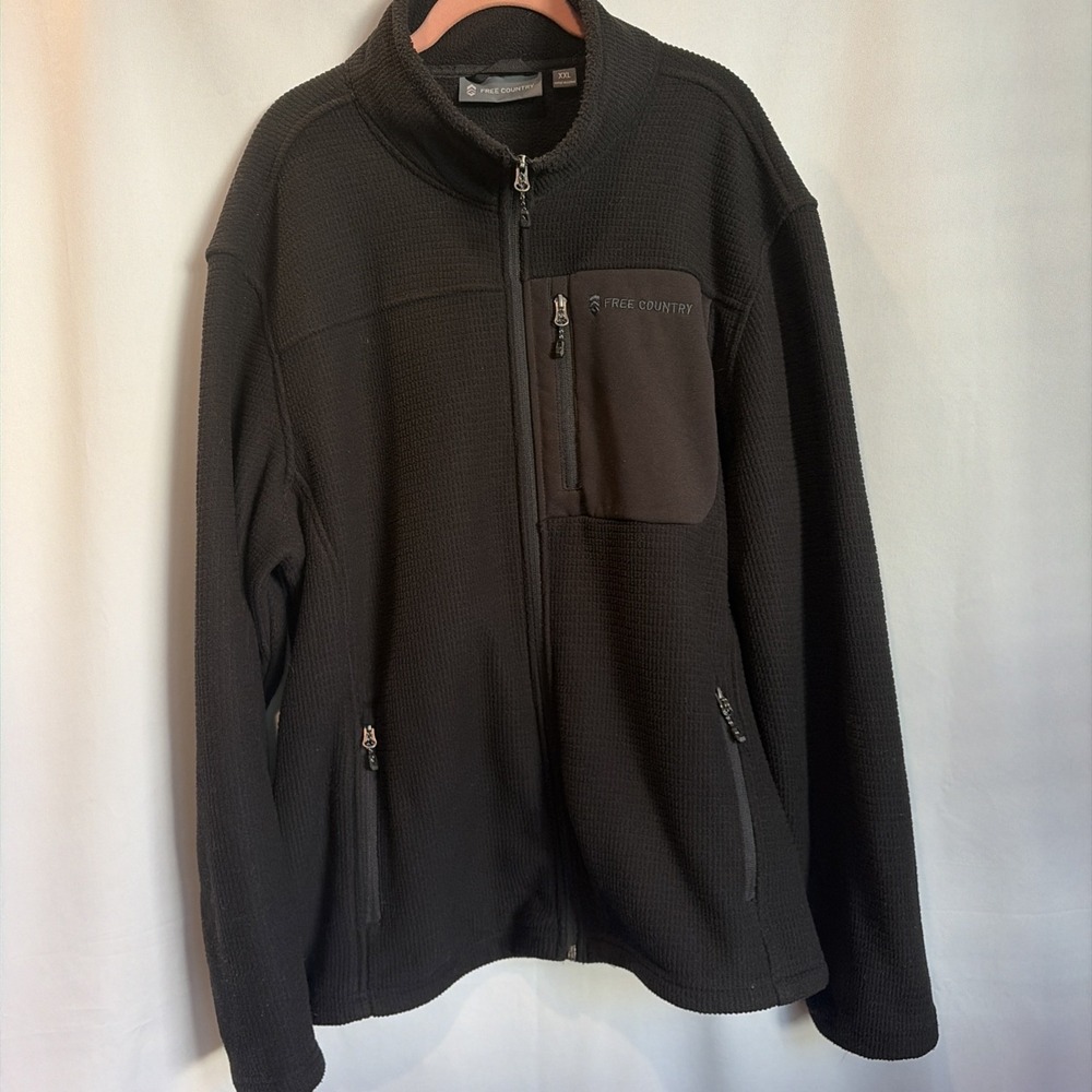 Free Country Grid Fleece Jacket Mens XXL Full Zip Quilted Chest Black Pockets
